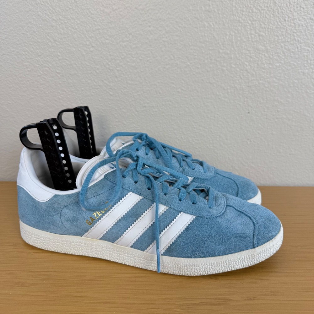 Adidas Gazelle Sneakers Mens 9.5 Blue Suede White Stripes BZ0022 Low Top Shoes